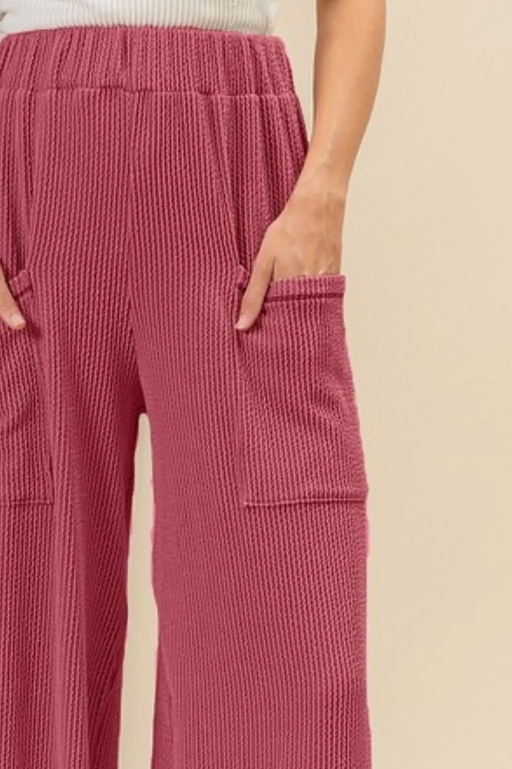 BiBi 2tone Cord Rib Waist Band Side Pocket Pants - Fashorio