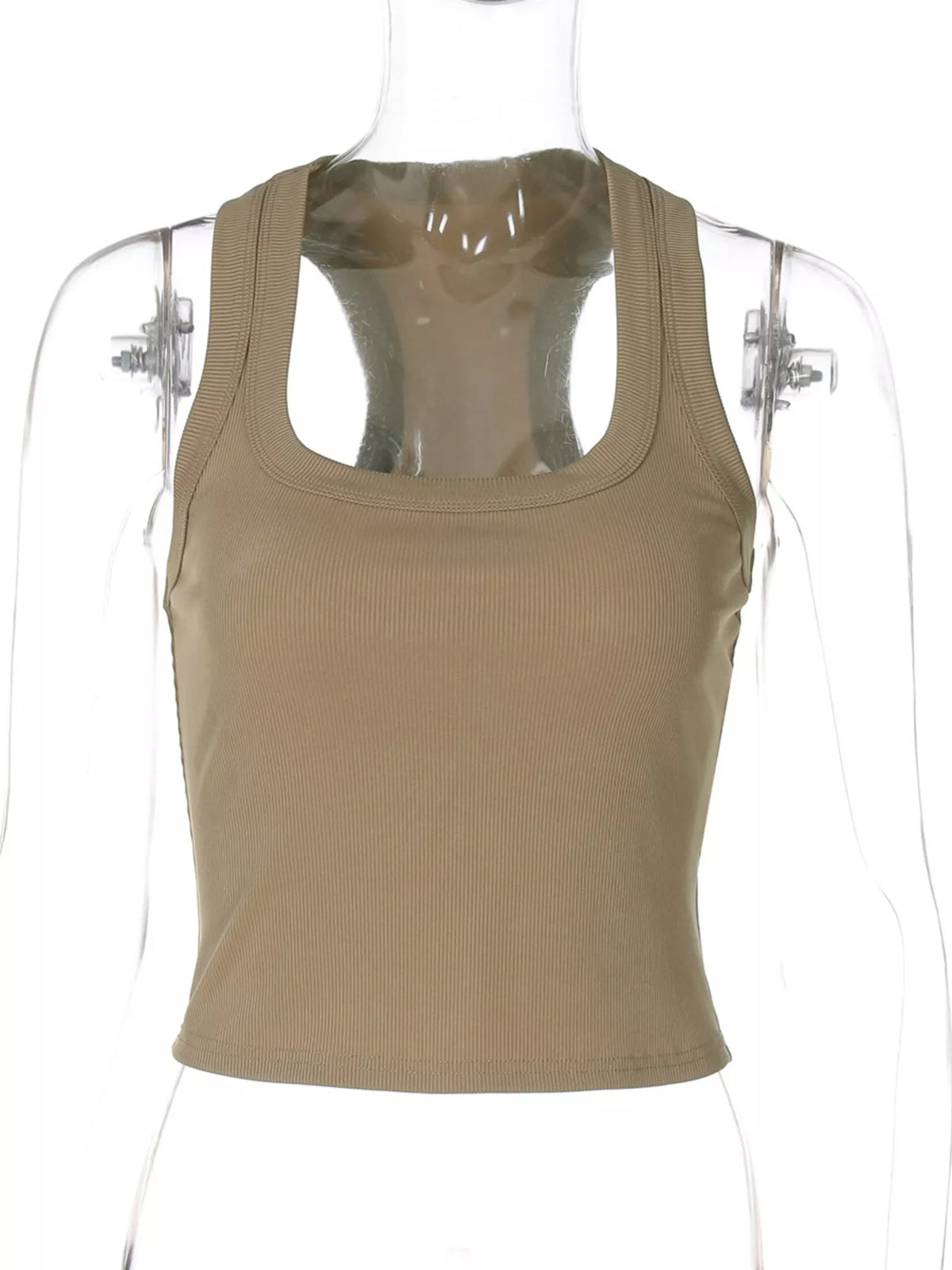 Detail of ribbed knit texture on tank top