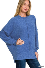 Zenana Brushed Melange Hacci Oversized Sweater - Fashorio