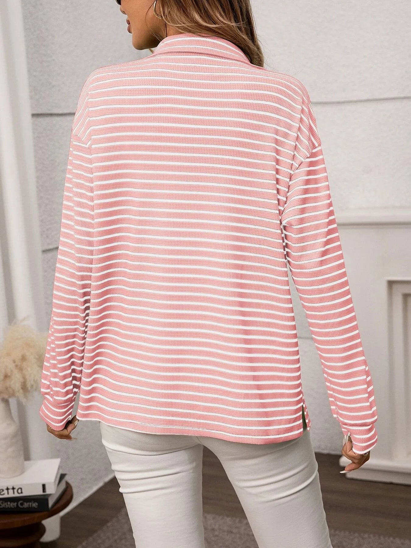 Striped Button Up Long Sleeve Shirt - Fashorio