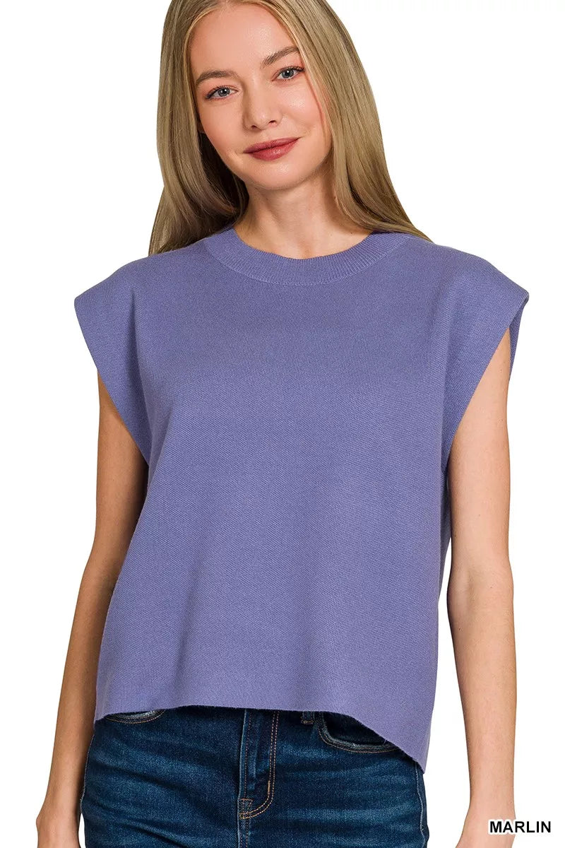 Marlin blue round neck viscose sweater vest front view
