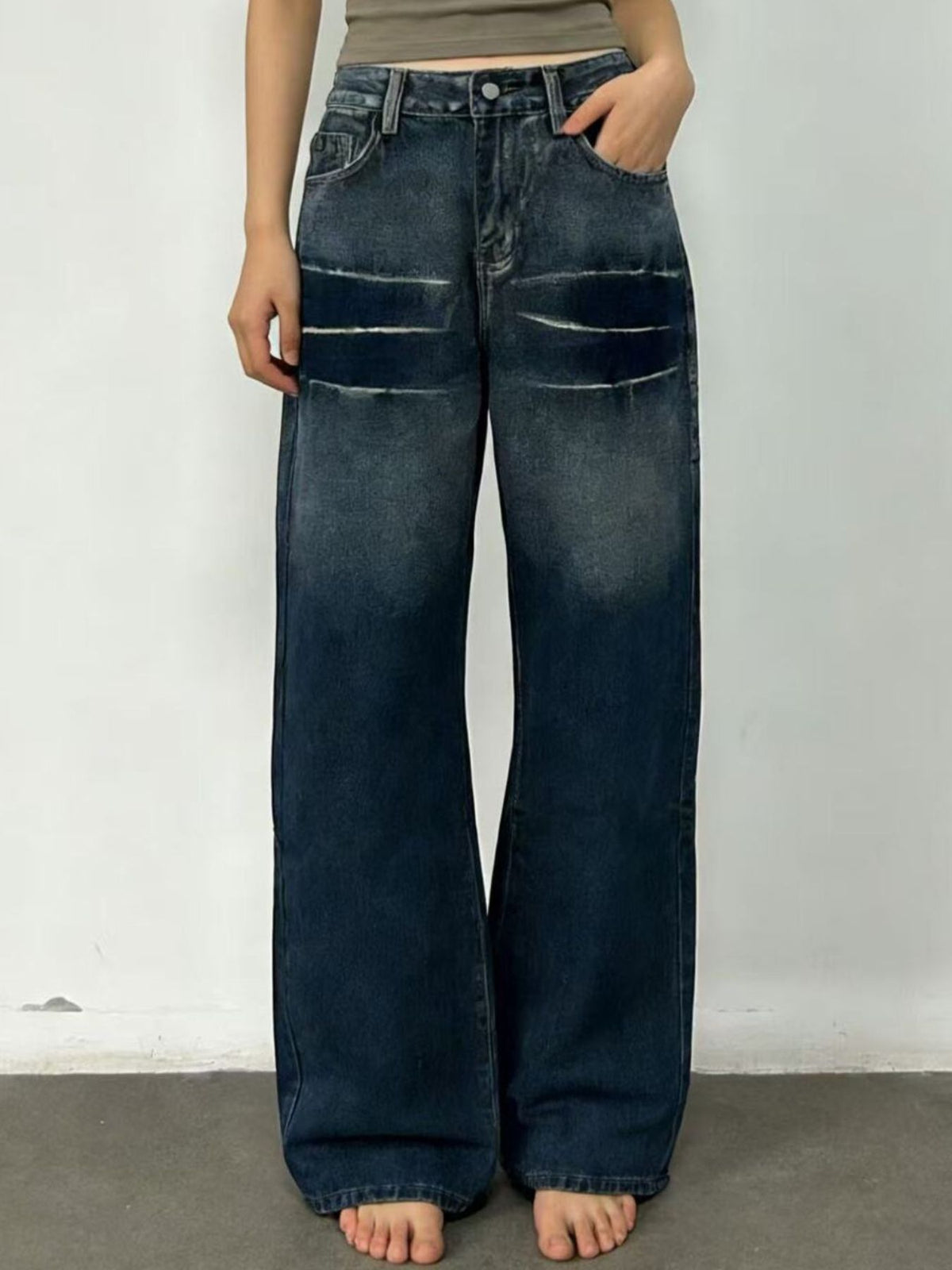 Washed wide leg jeans styled view
