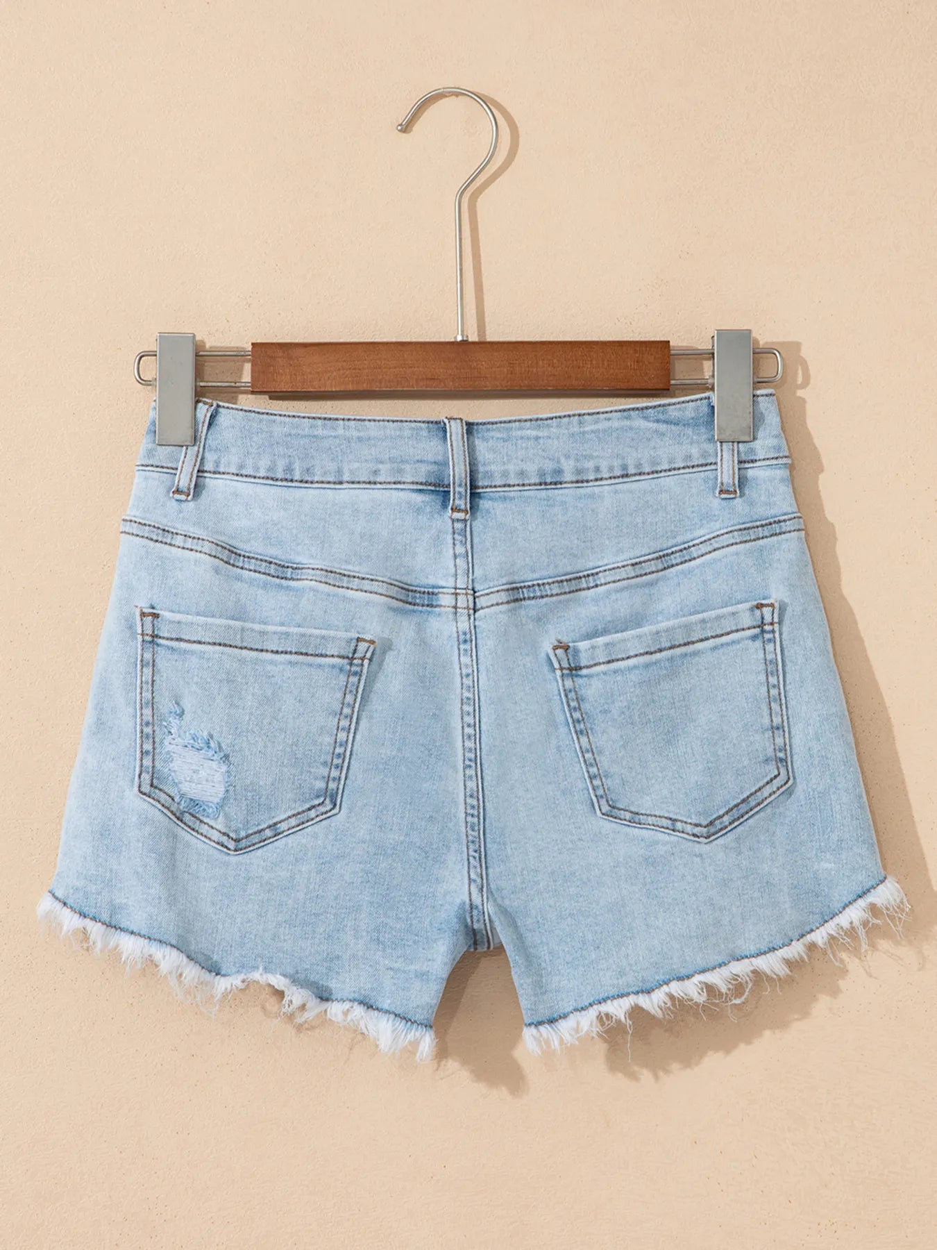 High Rise Distressed Raw Hem Denim Shorts - Fashorio