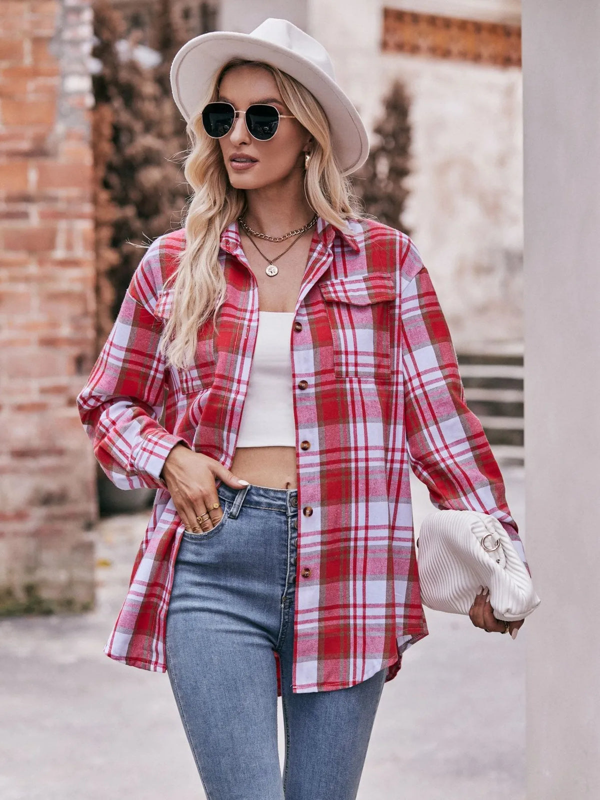 Side view showing the relaxed fit and long sleeve