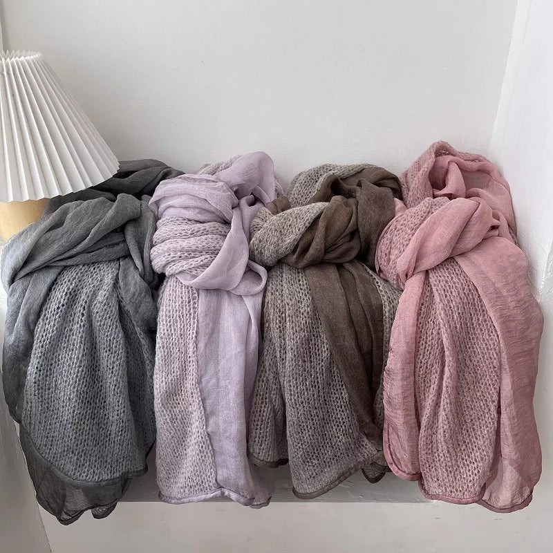 Cotton knit scarf with subtly dyed ends