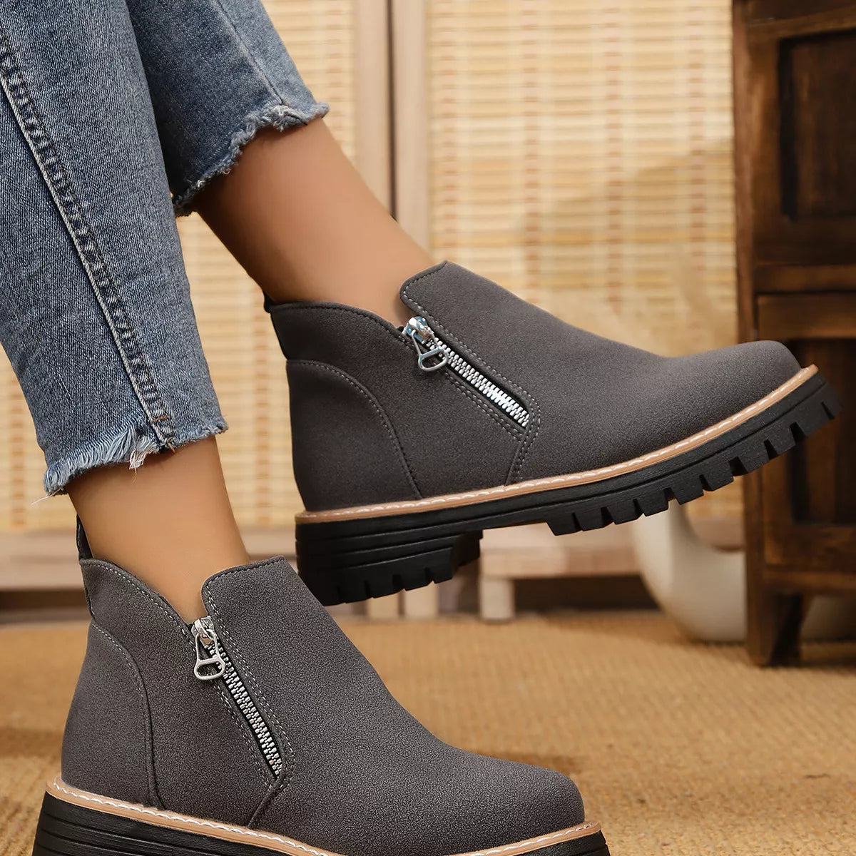 Ankle Boots with Zipper Accent angled studio shot