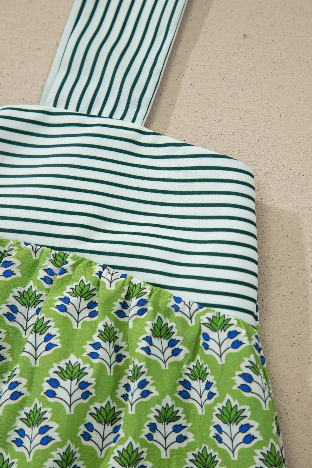 Matcha green floral print tie strap tank front view
