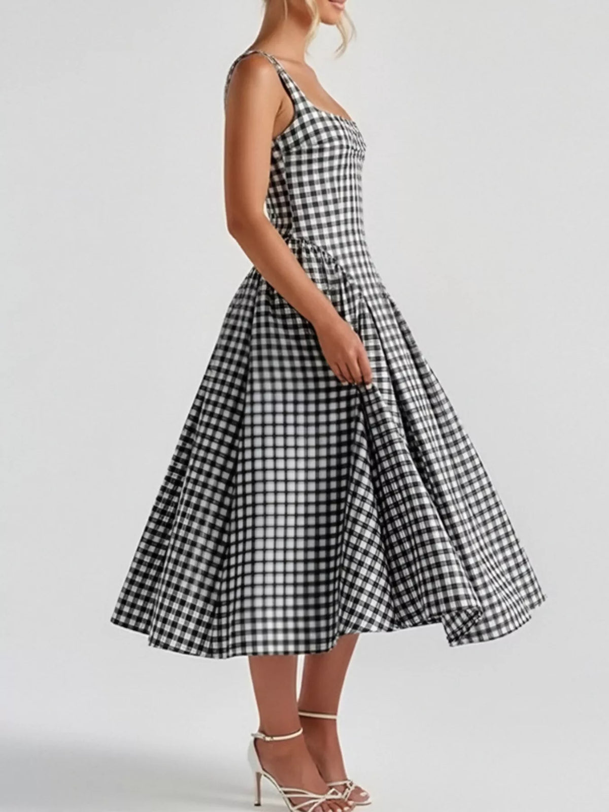 Plaid Square Neckline Midi Dress, view 14