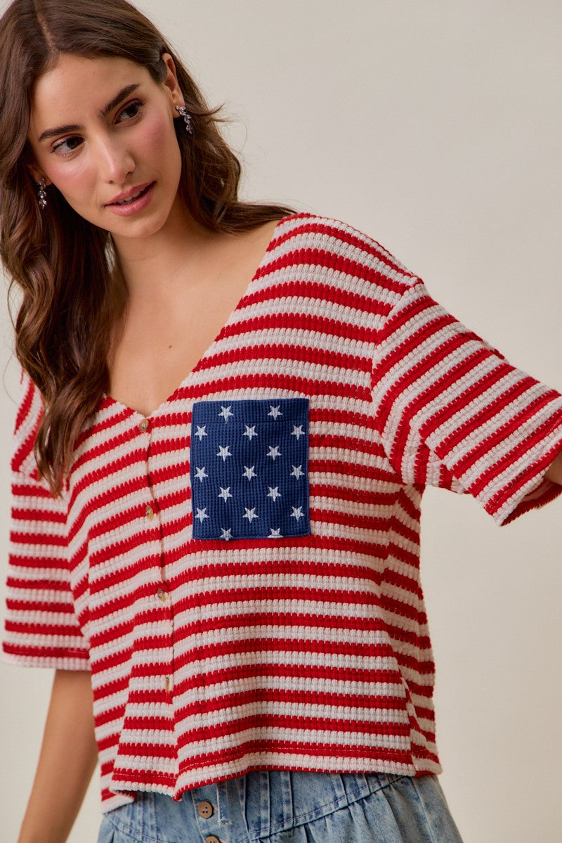 Stripe waffle cardigan back view