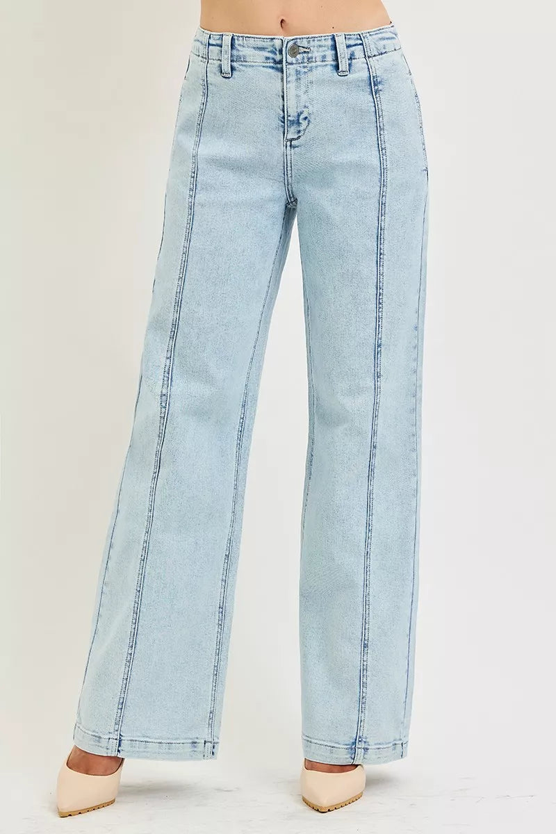RISEN slouchy wide leg jeans acid light wash front view