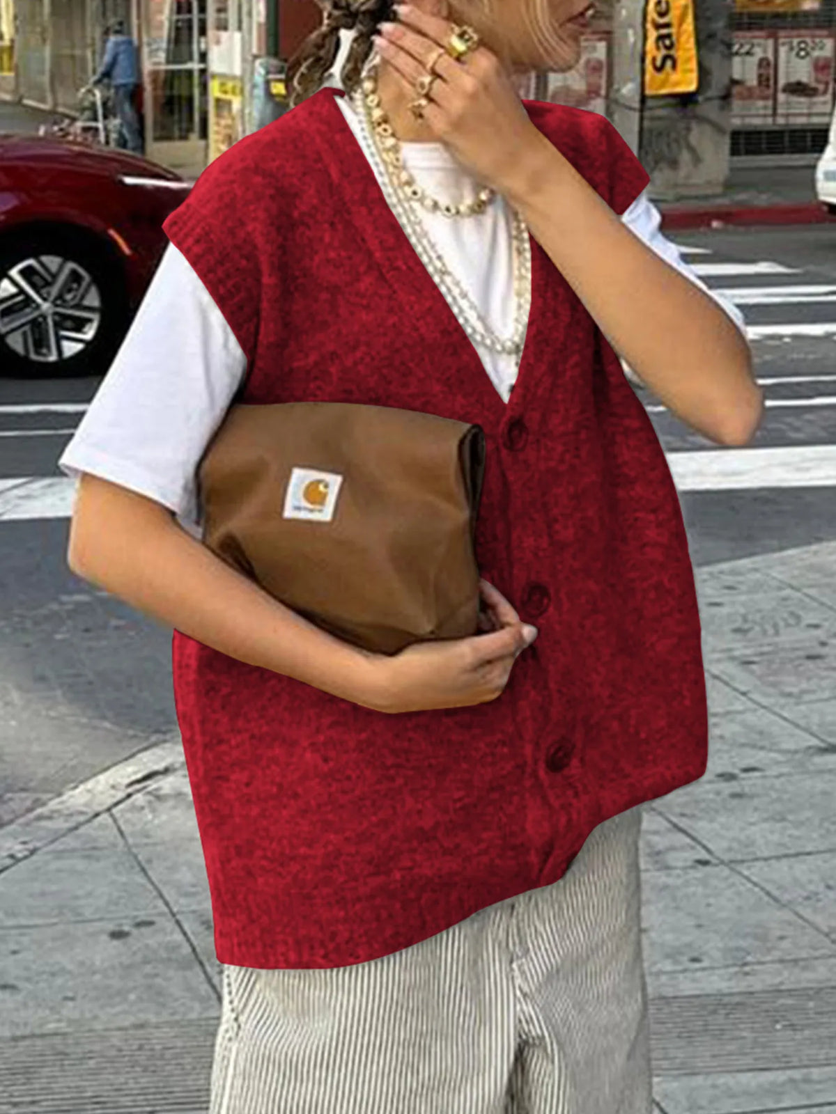 Button Front Sweater Vest in Brown view 13