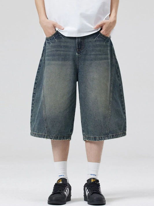 Men's Vintage Washed Denim Bermuda Shorts Vintage Blue - Fashorio