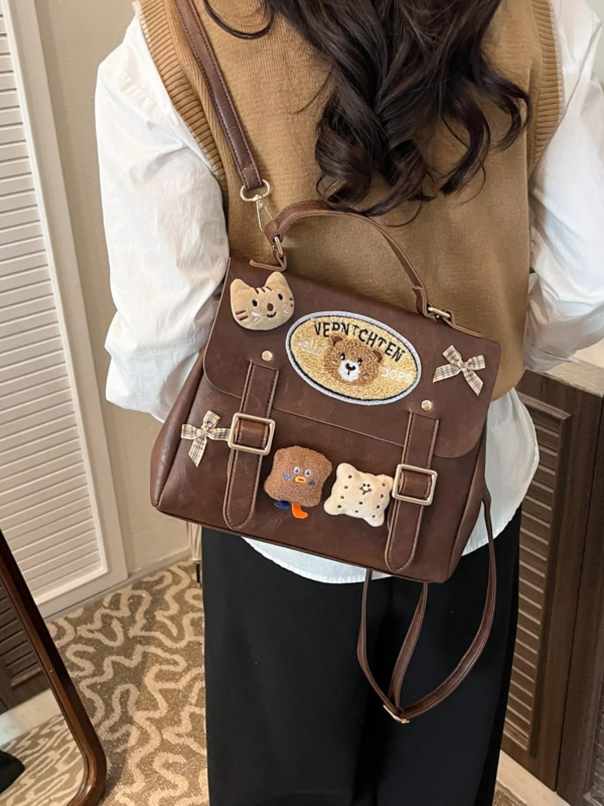 Bear decor mini backpack full look