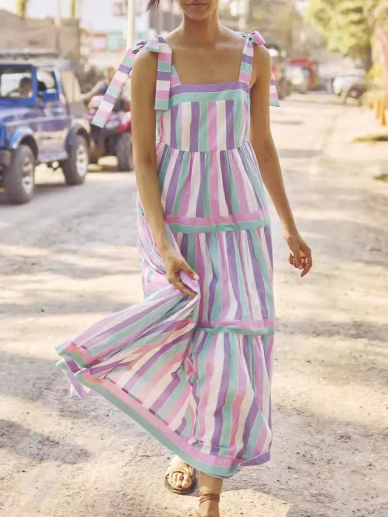 Tied Contrast Wide Strap Cami Dress front view
