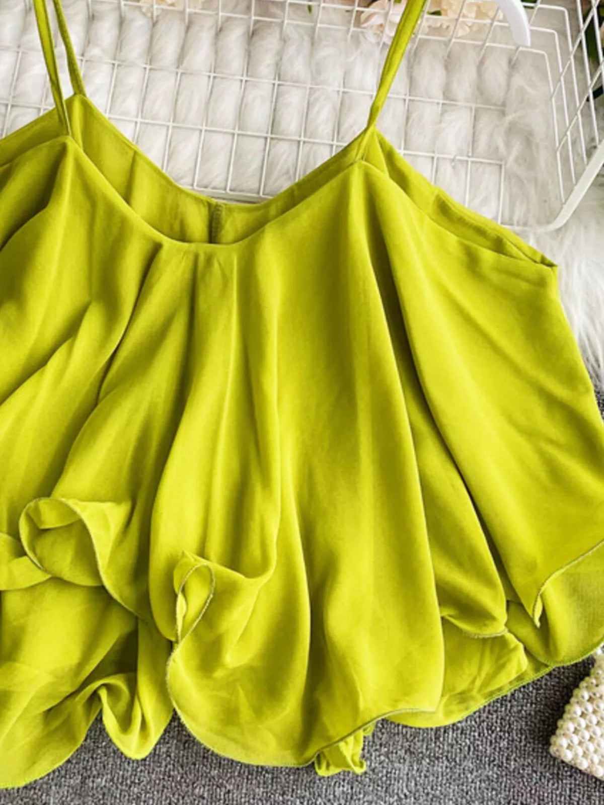 Ruffled flowy cami top back view