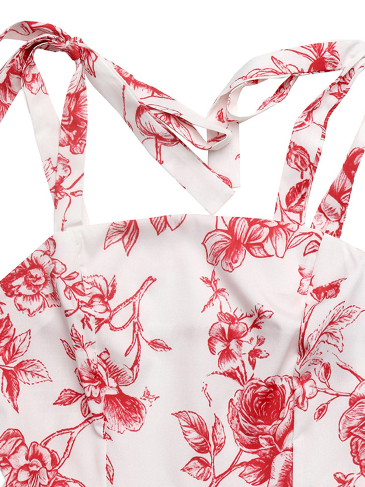 red floral tie strap maxi dress fabric detail