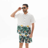 Men's Full Size Printed Short Sleeve Shirt and Shorts Set Plus Size White - Fashorio