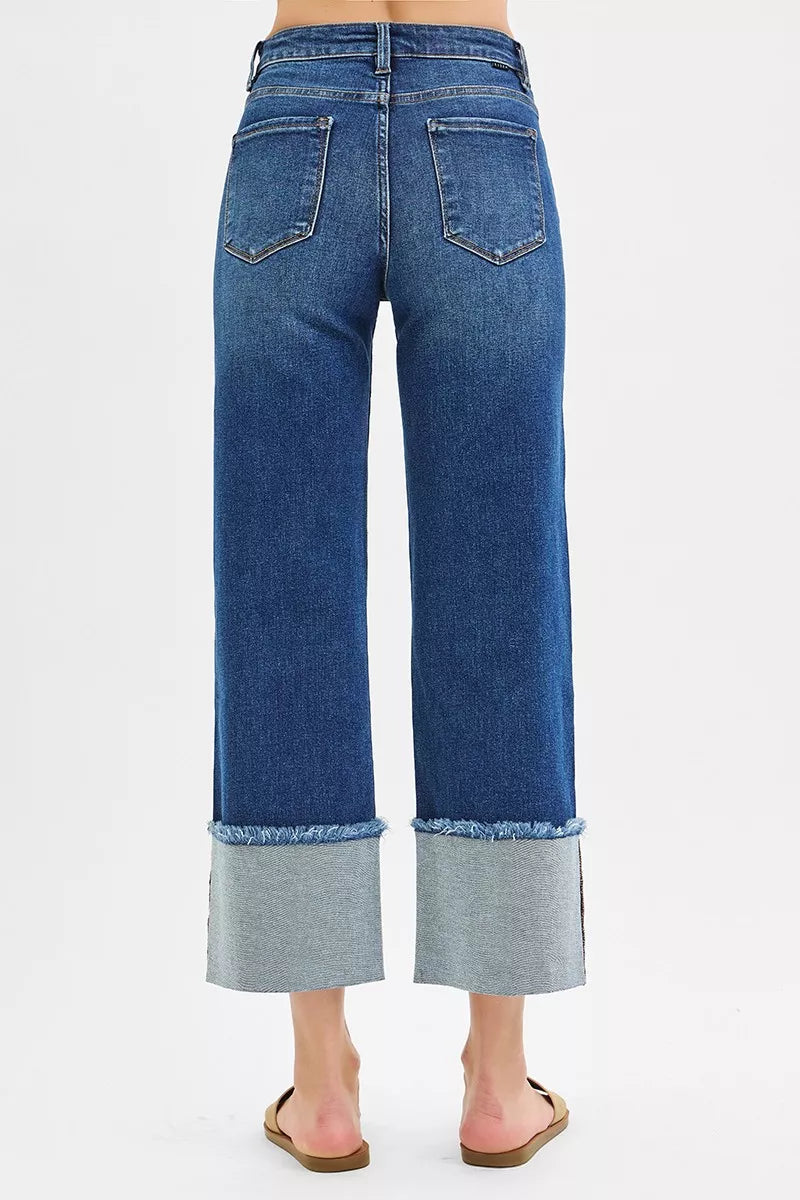 RISEN cropped wide leg denim full length