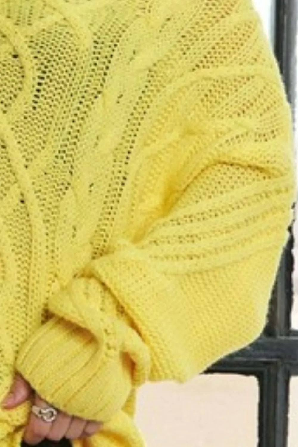 Cable Knit Off Shoulder Sweater in Yellow side view