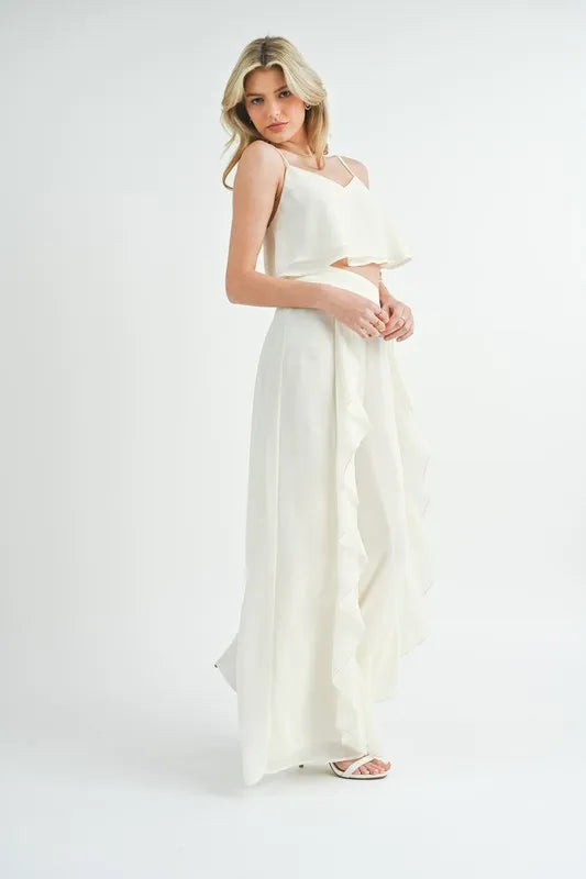 MABLE Crop Cami and Ruffled Wide Leg Pants Set - Fashorio