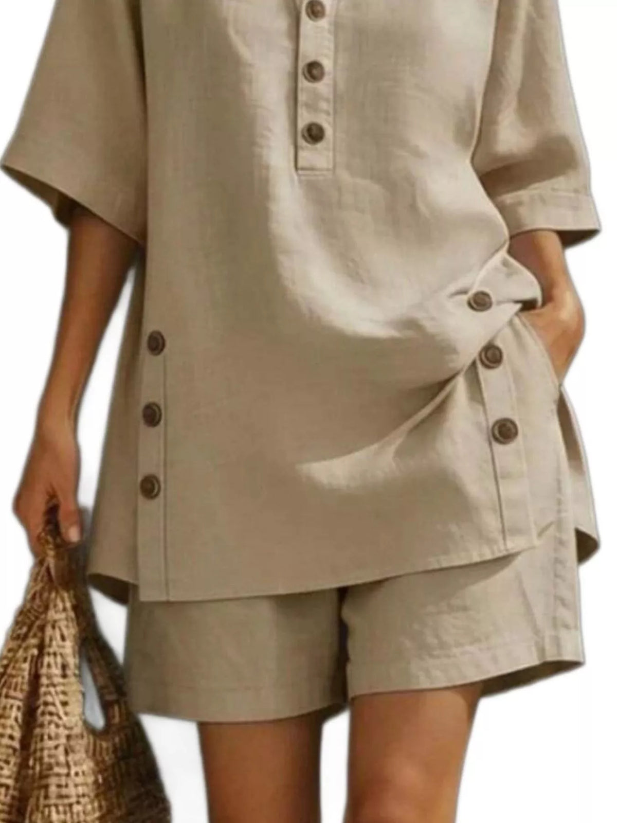 Womens linen button down coordinated set back view