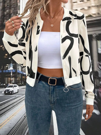 Women’s Number Print Zip Up Long Sleeve Jacket - Fashorio
