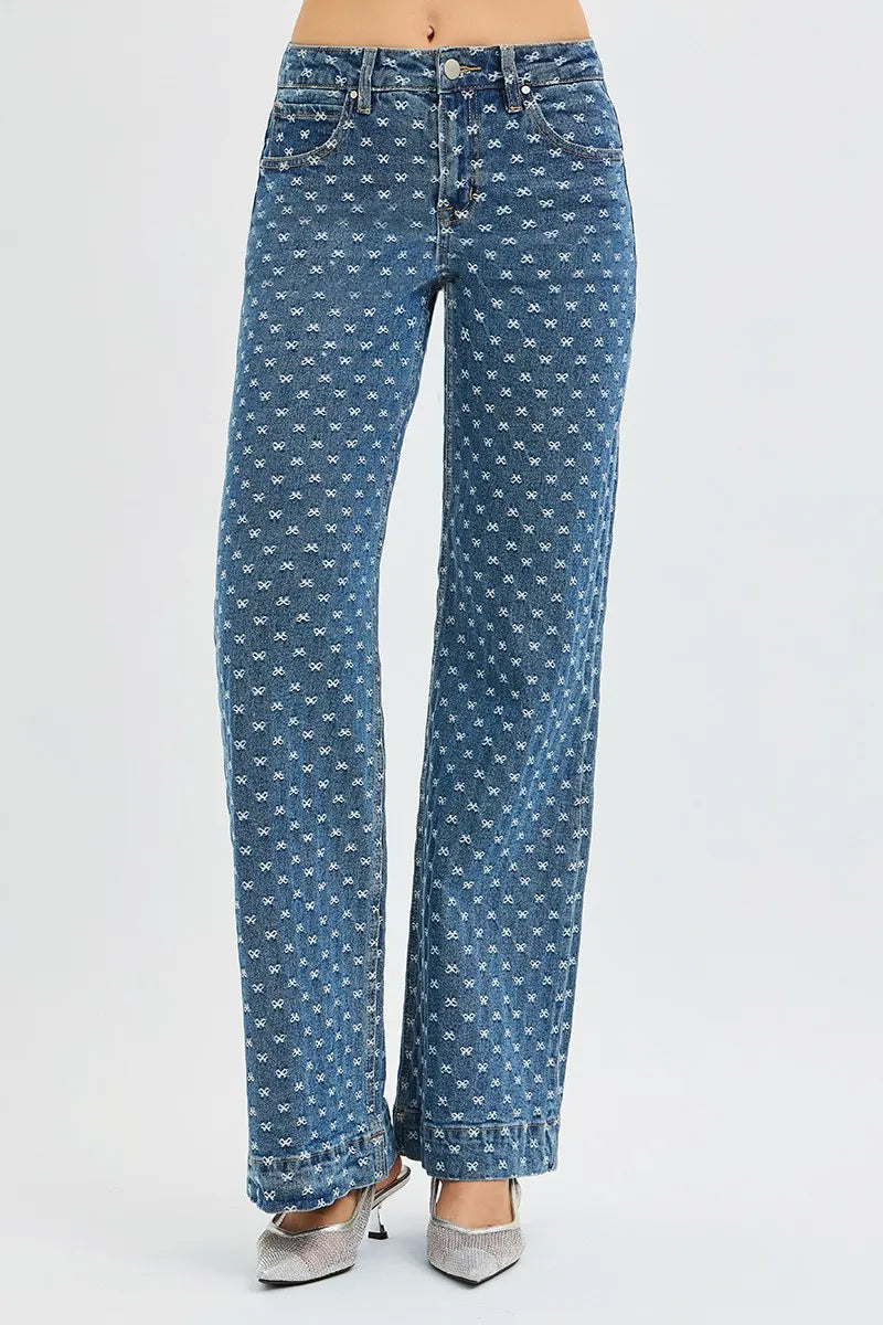 RISEN wide leg jeans side view showing flowing silhouette
