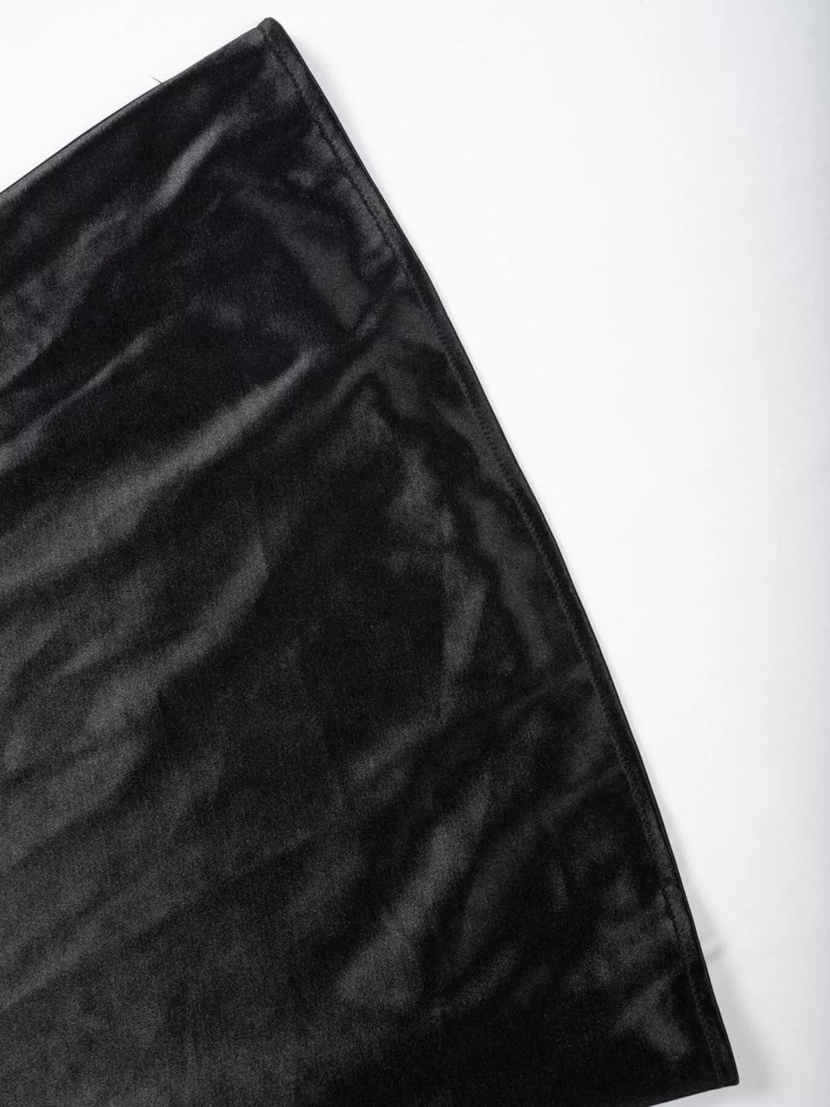 black satin midi skirt three quarter view