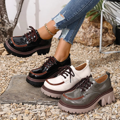 Round Toe Block Heels Loafers - Fashorio