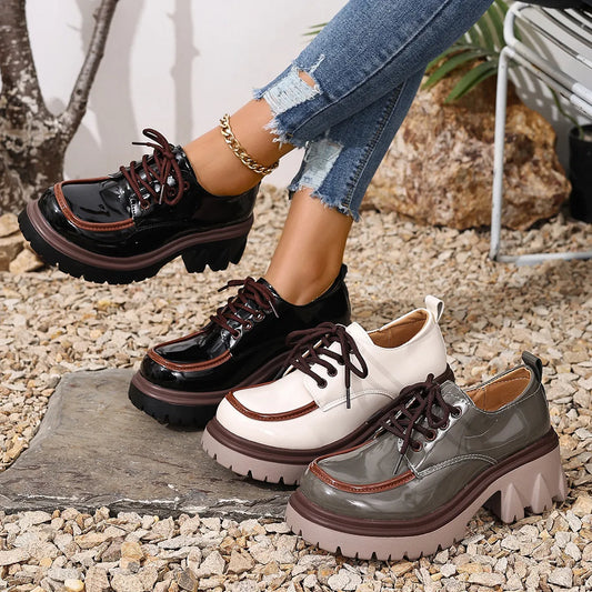 Round Toe Block Heels Loafers - Fashorio