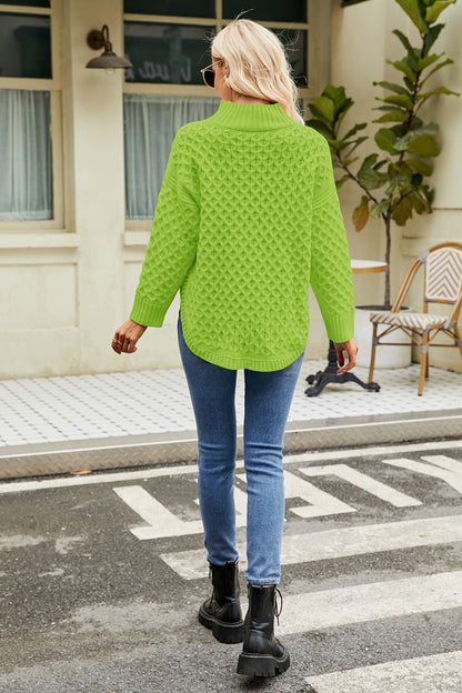 Slit Long Sleeve Mock Neck Sweater - Fashorio
