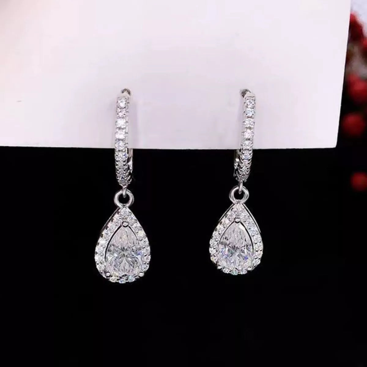 Teardrop earrings presented in their matching box