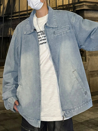 Men's Full Size Zip Up Long Sleeve Denim Jacket Plus Size - Fashorio