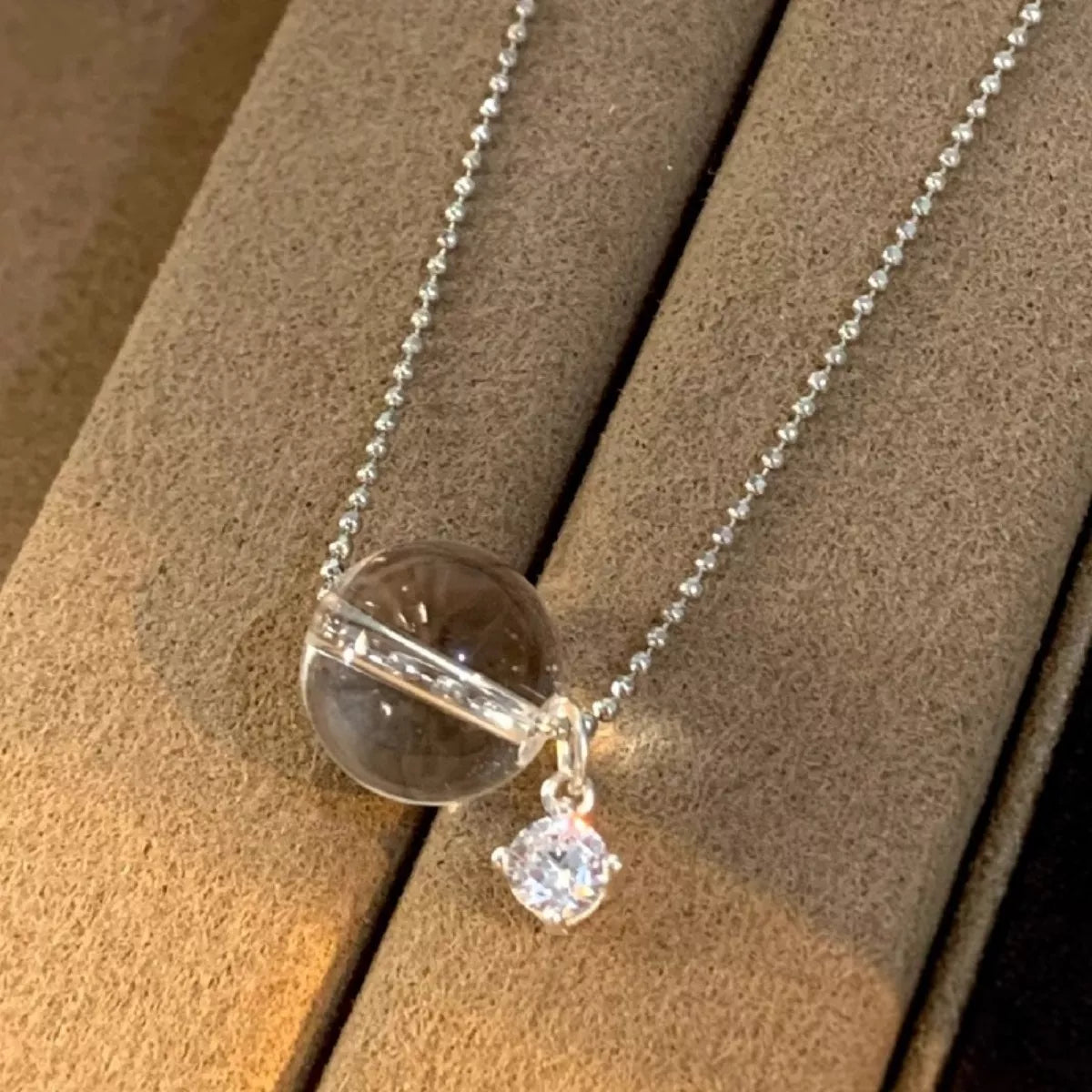 Sterling silver crystal pendant necklace detail view