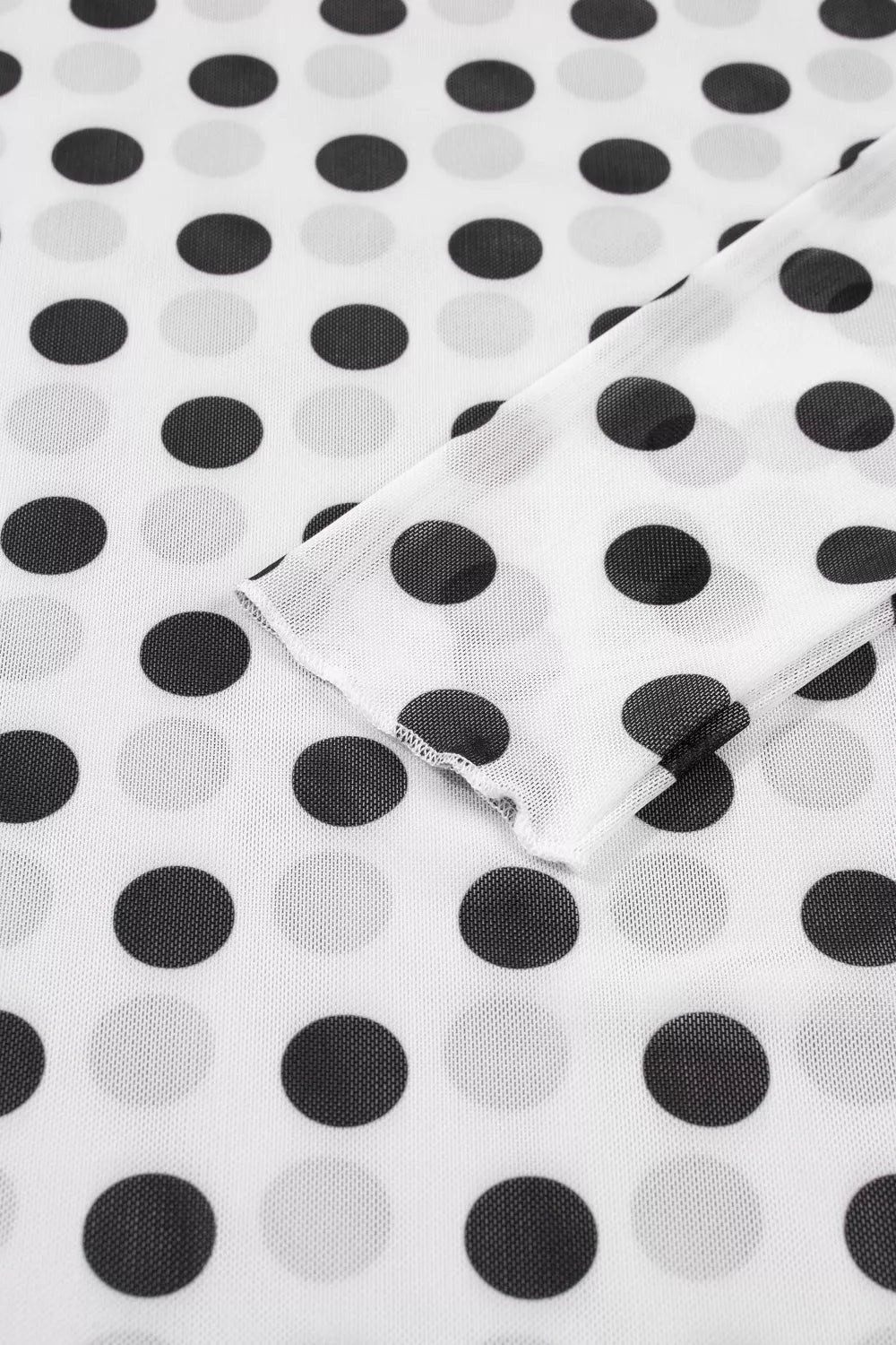 White polka dot sheer mesh long sleeve top side view