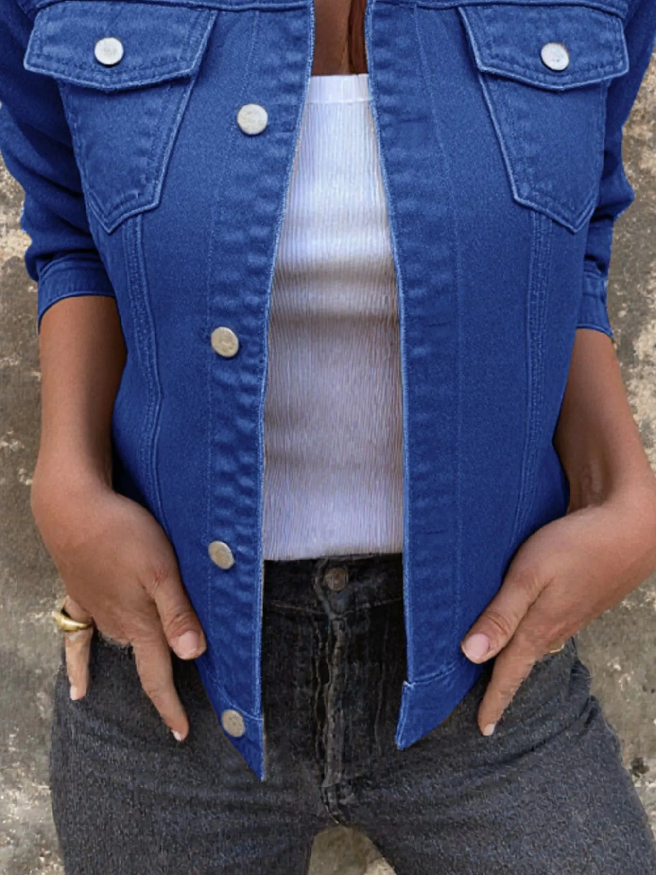 Button Front Closure Denim Jacket - Fashorio