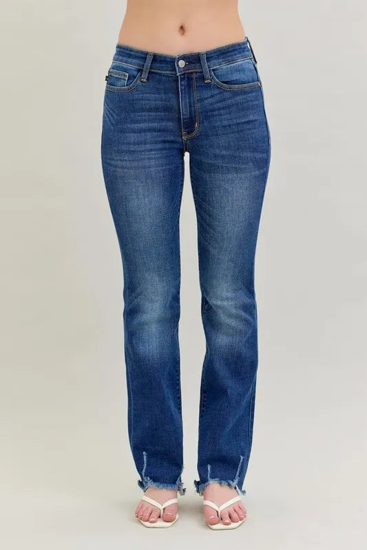 Judy Blue Full Size Mid-rise Non-distressed Hem Bootcut Jeans Plus Size DK - Fashorio