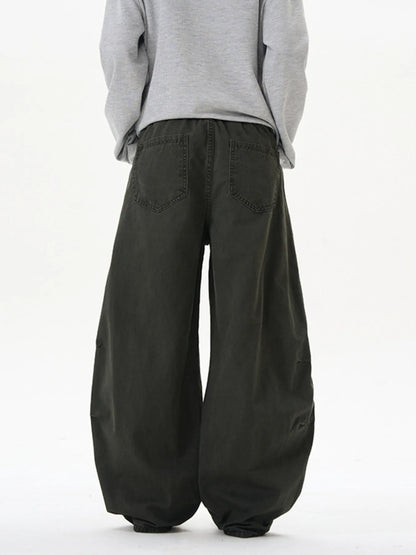Men's Washed Wide Leg Curved Cargo Jeans - Fashorio
