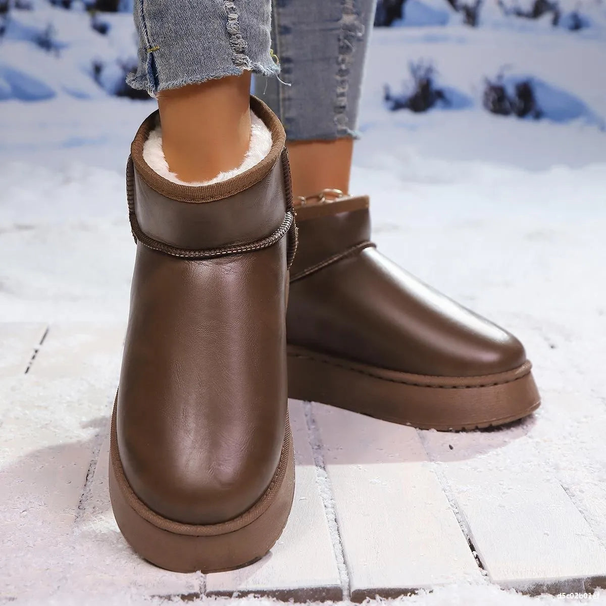 Faux fur platform ankle boots upper detail