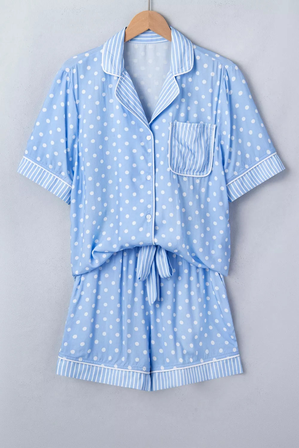 Matching dotted print pajama shorts with pockets