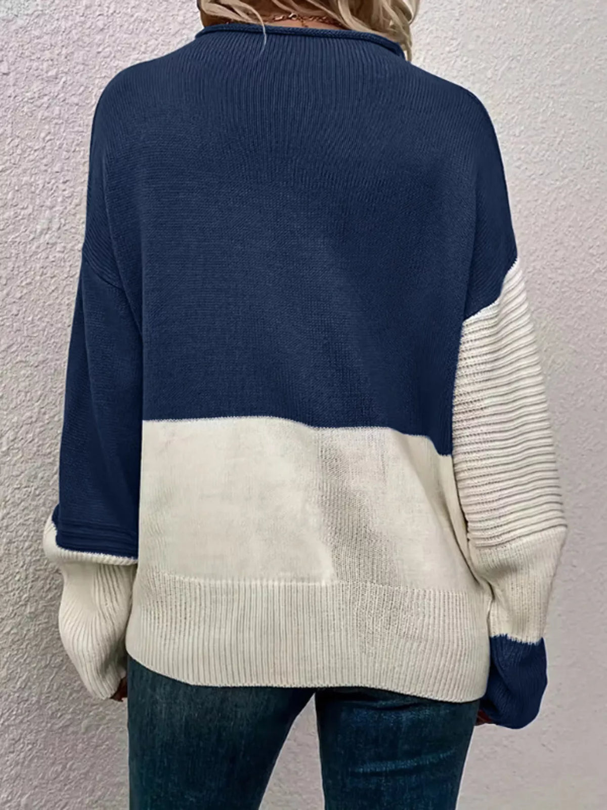 Color Block Ribbed Knit Sweater knit texture detail