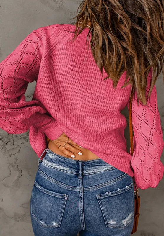 Openwork V-Neck Button Up Cardigan - Fashorio