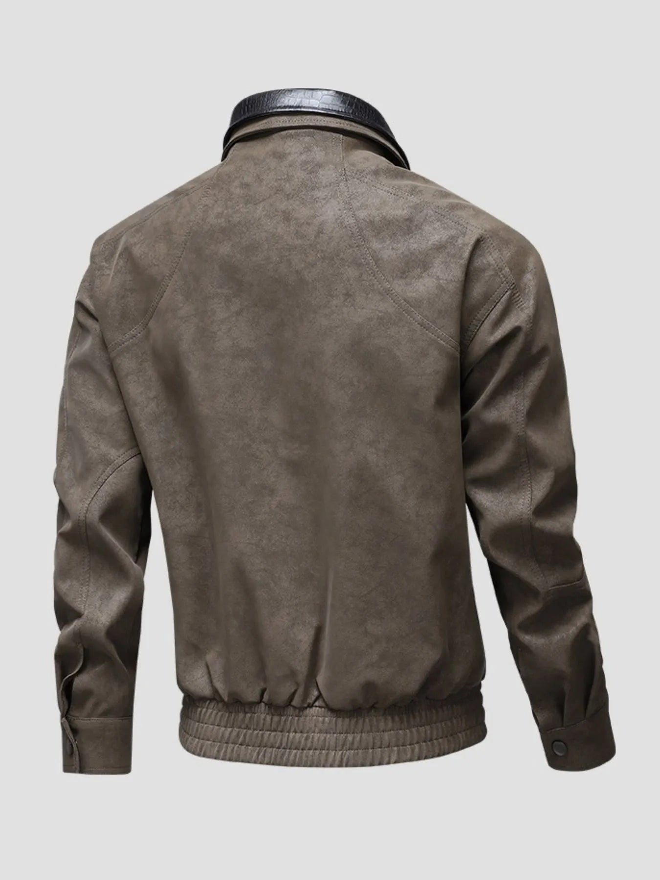 Men's Plus Size Leather Bomber Jacket with Full Zip Front - Fashorio