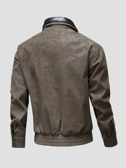 Men's Plus Size Leather Bomber Jacket with Full Zip Front - Fashorio