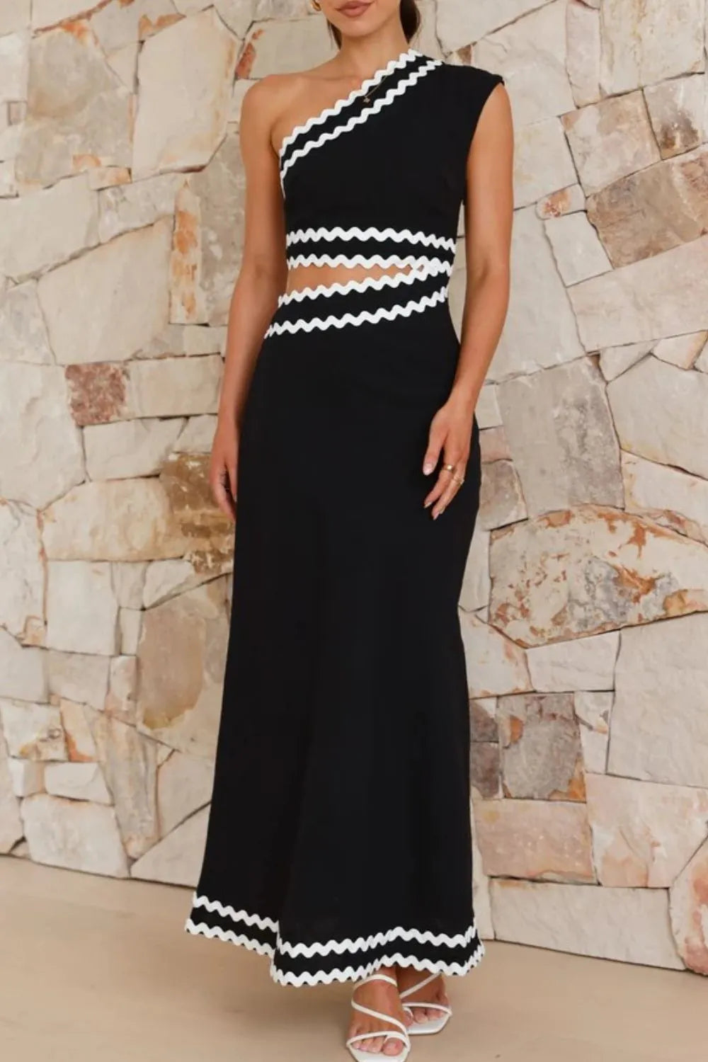 Single shoulder dress angled view