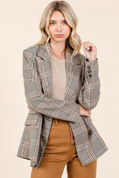 Mittoshop Plaid Double Breasted Relaxed Fit Blazer - Fashorio