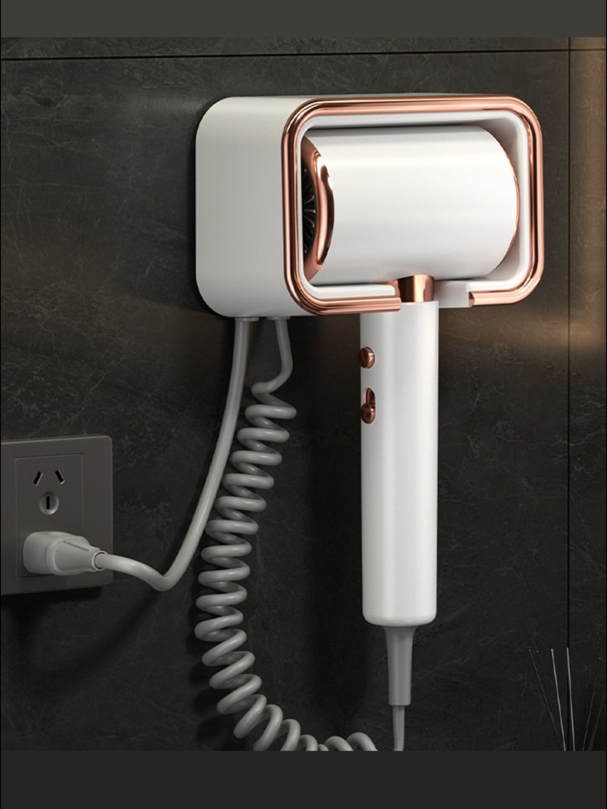 Dark gray wall mounted hair dryer