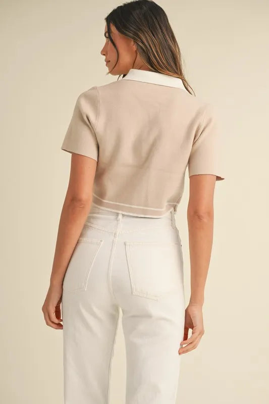 MABLE Button Down Contrast Collared Knit Cardigan - Fashorio