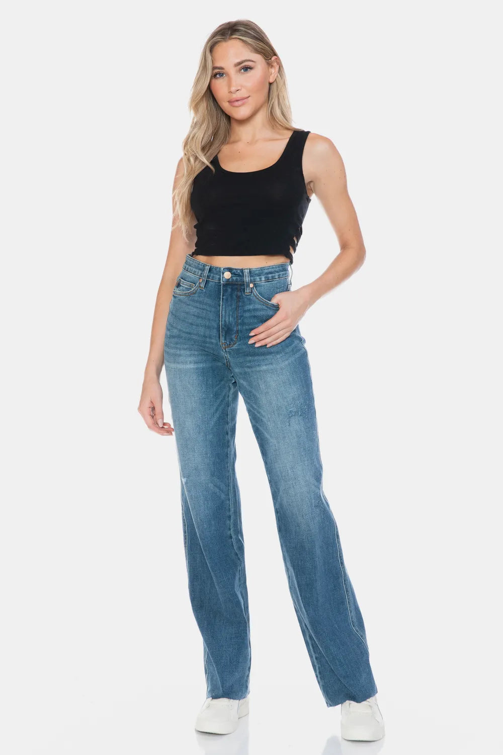 Judy Blue Tummy Control Raw Hem Straight Jeans view 8