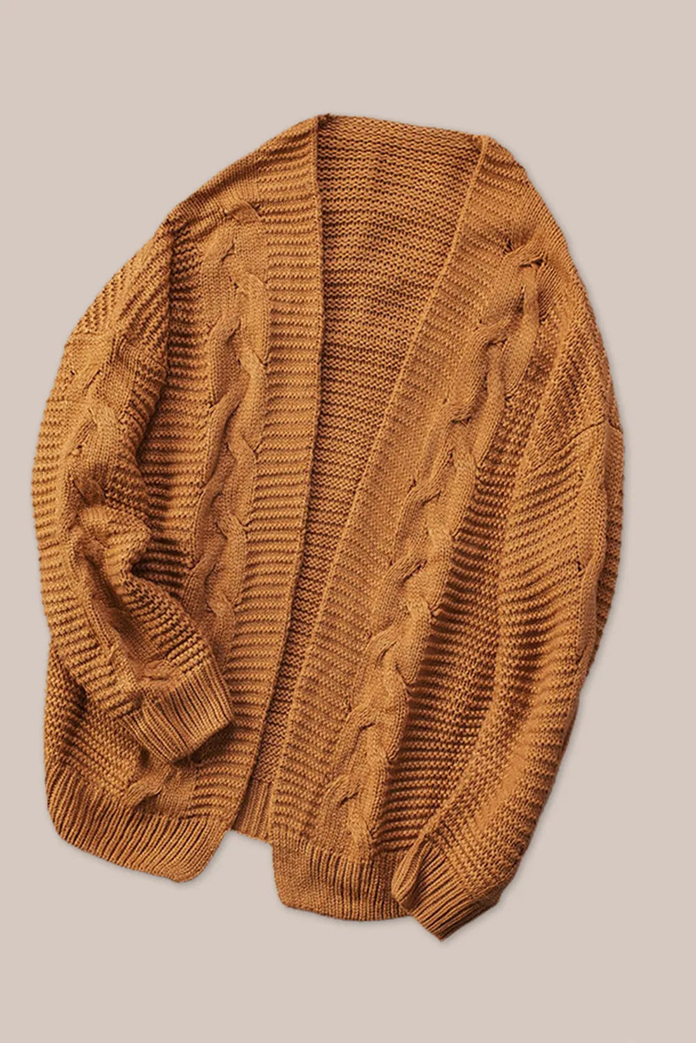 Cable-Knit Open Front Cardigan - Fashorio